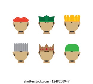 People head with headgear, hat, cap person and cartoon concept character