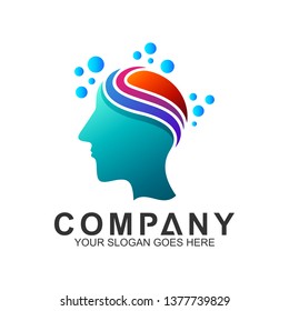 people head logo with bubble shape,brain logo,creative mind symbol,fresh idea