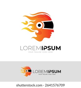 People head logo and fire design combination, intelligence icon