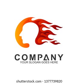 people head logo with fire motion shape