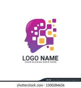 people head logo. human face illustration. mind creative logo