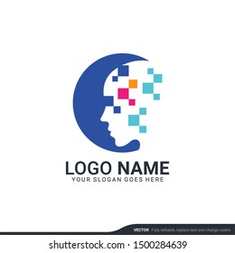 people head logo. human face illustration. mind creative logo