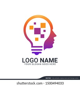 people head logo. human face illustration. mind creative logo