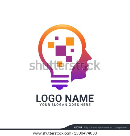 people head logo. human face illustration. mind creative logo