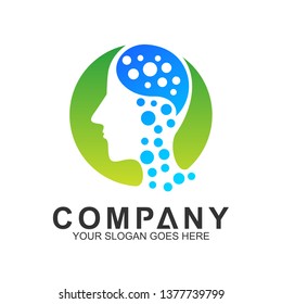 people head logo with water bubbles shape in green circle