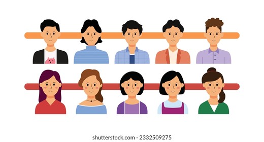 People head portraits set. Characters bundle. Flat vector illustrations isolated on white background