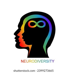 People  head profile silhouette with rainbow infinity symbol. Vector illustration