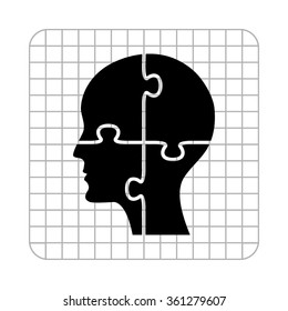 People head with puzzles elements  - black vector icon