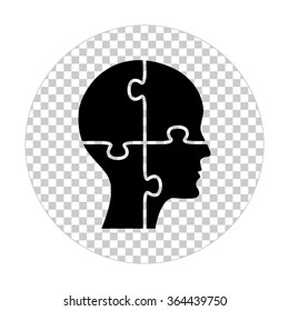 People head with puzzles elements  - black vector icon