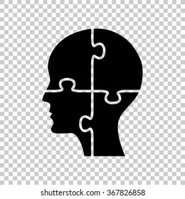 People head with puzzles elements  - black vector icon
