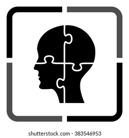 People head with puzzles elements  - black vector icon