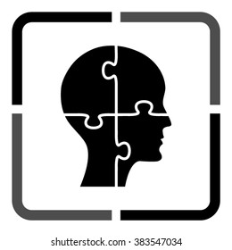 People head with puzzles elements -  black vector icon