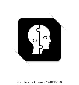 People head with puzzles elements -  black vector icon