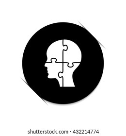 People head with puzzles elements  - black vector icon