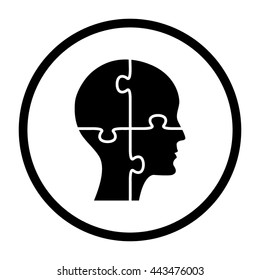 People head with puzzles elements -  black vector icon