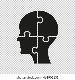 People head with puzzles elements  - black vector icon