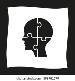 People head with puzzles elements   - black vector icon