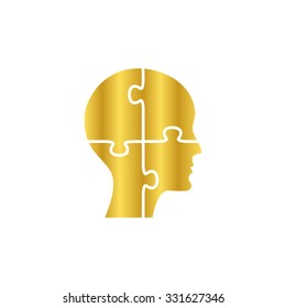 People head with puzzles elements - gold vector icon