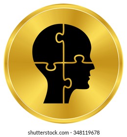 People head with puzzles elements - gold vector icon