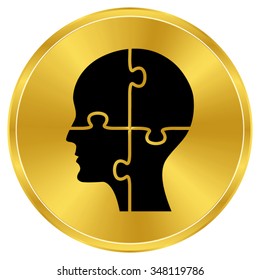 People head with puzzles elements - gold vector icon