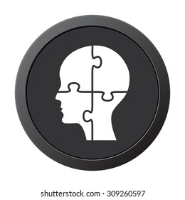 People head with puzzles elements - vector icon on a grey button