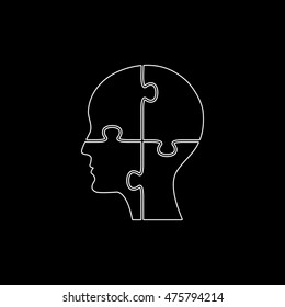 People head with puzzles elements -  white vector icon