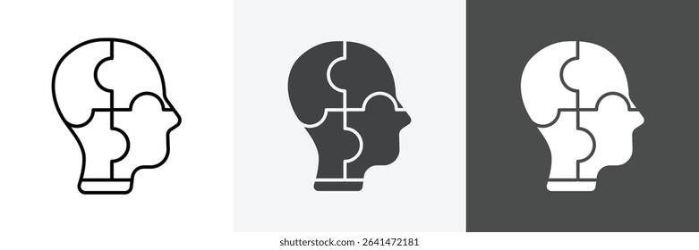 People head with puzzles icon set vector art