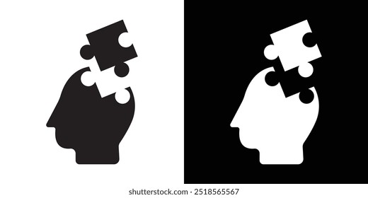 People head with puzzles icon Vector flat thin line illustration