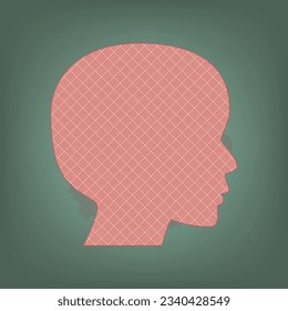 People head sign. Apricot Icon with Brick Red parquet floor graphic pattern on a Ebony background. Feldgrau. Green. Illustration.