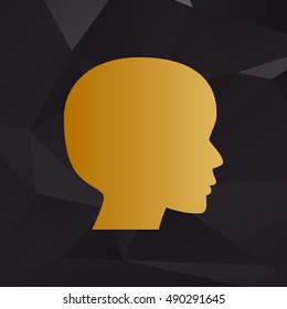 People head sign. Golden style on background with polygons.