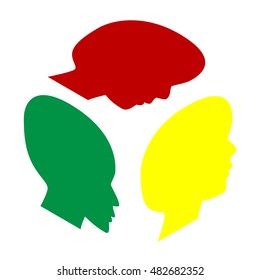 People head sign. Isometric style of red, green and yellow icon.