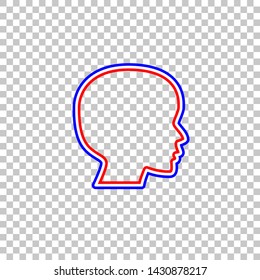 People head sign. Red, white and contour icon at transparent background. Illustration.