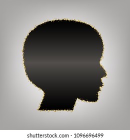 People head sign. Vector. Blackish icon with golden stars at grayish background.