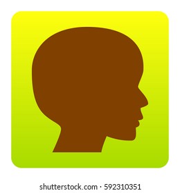 People head sign. Vector. Brown icon at green-yellow gradient square with rounded corners on white background. Isolated.