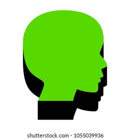 People head sign. Vector. Green 3d icon with black side on white background. Isolated.