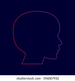 People head sign. Vector. Line icon with gradient from red to violet colors on dark blue background.