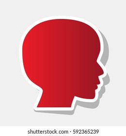 People head sign. Vector. New year reddish icon with outside stroke and gray shadow on light gray background.