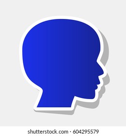 People head sign. Vector. New year bluish icon with outside stroke and gray shadow on light gray background.