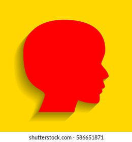 People head sign. Vector. Red icon with soft shadow on golden background.