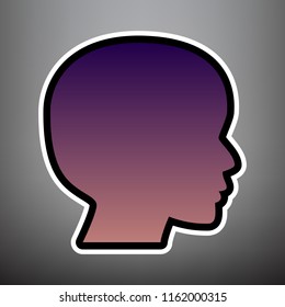 People head sign. Vector. Violet gradient icon with black and white linear edges at gray background.