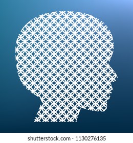 People head sign. Vector. White textured icon at lapis lazuli gradient background.