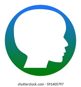 People head sign. Vector. White icon in bluish circle on white background. Isolated.