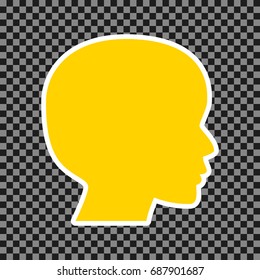 People head sign. Vector. Yellow icon with white contour on dark transparent background.
