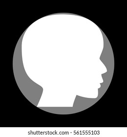 People head sign. White icon in gray circle at black background. Circumscribed circle. Circumcircle.