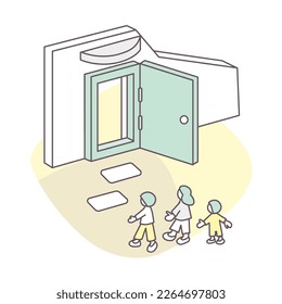 La gente se dirige a la puerta. La puerta está abierta.