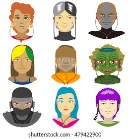 people with a headphone or earphone 110 - 119
(pop singer, creator, dark fighter, Rio girl, hip hop dancer, Kappa, ninja, pop singer, programmer)