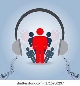 People ,headphones and musical notes
