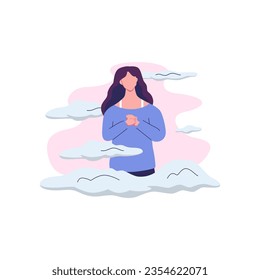 People heads in clouds set. Psychology, mental health concept. Happy creative carefree characters with inspiration, dreams, imagination. Flat vector illustrations isolated on white background