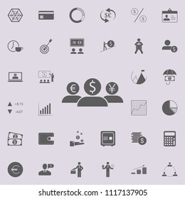 people with the heads of different currencies icon. Detailed set of Finance icons. Premium quality graphic design sign. One of the collection icons for websites, web design on colored background