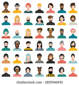 People heads icons. Face avatar. Man; woman in flat style. Vector.